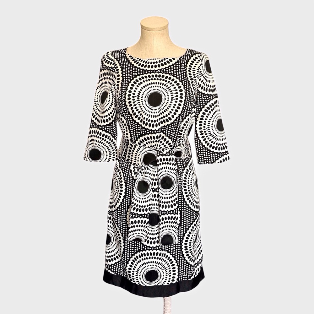 Zara‎ Basic Monochrome Geometric Print Belted Sheath Dress